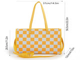 "Yuanqi Checkerboard" Warm Yellow tote bag Two-in-one handbag and cross-body bag, can hold V1102-HEBB-006