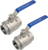2Pcs 316 Stainless Steel 1.5" Full Port Ball Valve with Heavy Duty Blue Vinyl Insulation Handle, NPT V1258-DP02-WO-403