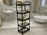 Five-Tier Rolling Cosmetics Storage Rack - Made of durable plastic, equipped with 360-degree swivel V1102-WCSNJ001