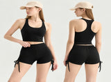 Black Size M Women's Yoga Set - Square Neck Racerback Sports Bra with Built-in Pads and High Waist V888-ELOSUNG56381-2