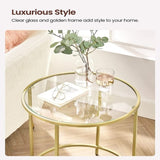 VASAGLE Round Side Tables Set of 2 Tempered Glass with Steel Frame Gold V227-9101101023063