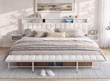 Artiss King Metal Bed Frame Boucle Headboard Charging Station Side Table White MBED-C-FAY-K-WH-AB
