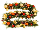 Christabelle 2.74m Timeless Elegance Christmas Garland Pre Lit Multi Function LED Gold Red Baub 112_SENTE274