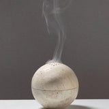 Beige Travertine Sphere Incense Burner Natural Marble Stone Home Decoration, Religious Round V1366-AZ2-W-21757
