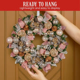 Christabelle 56cm Christmas Wreath Lush Pink Front Door Decoration Jewelled Baubles Flowers Pin 112_GUE523