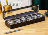 Luxury transparent-lid watch box with 6 fabric-lined compartments, portable and shockproof design, V1106-SBSNH001