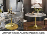 Round Real Stone Dining Table Anti-Scratch Easy Clean Table for Small Condo V767-ZT727GD-BLB