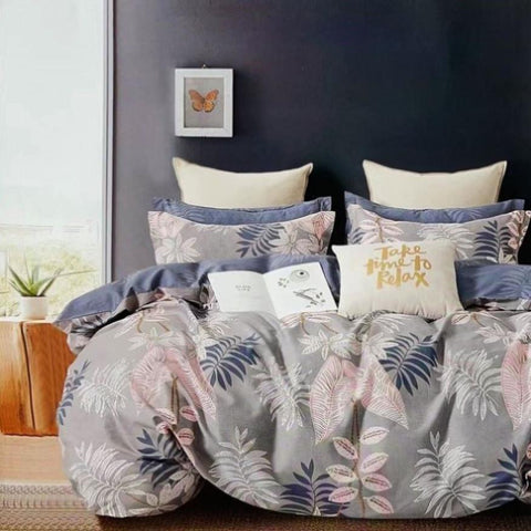 Pippa Lees 100% Cotton Reversible Quilt Cover Set Queen V442-ATX-QUILTCS-PIPPALEES-GREY-QS