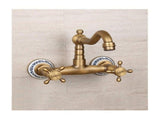 Antique Bathtub Faucet Dual-Handle Brass Wall-Mounted Tub Faucet with Shower, Hot & Cold Mixer, V1107-113-40944-BRO-SHORT4