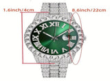Men'S Watch Set Luxury Men'S Watch Artificial Gemstone Bracelet Cross Necklace - Green - Size 1 V1106-DSZ-XXX-NNN-GRN-1