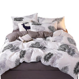 Palm Leaves Pattern Aloe Cotton Flat Sheet Quilt Cover Pillowcases 4pcs Bedding Set V462-H-05-05
