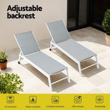 Gardeon Sun Lounger Chaise Lounge Wheels Patio Furniture Outdoor Setting White FF-LOUNGE-ALU-WH