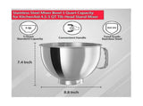 304 Stainless Steel Bowl Compatible with KitchenAid Classic and Artisan 4.5-5 QT Tilt-Head Mixers 5 V1188-ONE60-30202-1