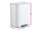 Cefito Kitchen Trash Can 40L Pedal Bins Rubbish Bin Steel with Soft Close Lid, Removable Inner RB-40L-1C-WH
