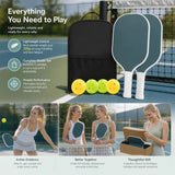 Fiberglass Pickleball Paddle Set Grey Green, Tough Pair For Weekend Fun, Xmas Sport Set V1221-XM-LB1668-GM57