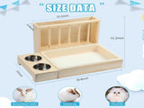 Wooden Rabbit Hay Feeder with 3-in-1 Litter Box and Bowls, Small Animal Rack for Guinea Pigs, V1338-MN-AUZ-TZW0043A