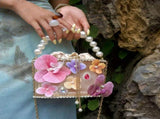 Floral Pearl Basket Bag Gold Mesh Hard Case Evening Bag, 3D Orchid Handbag for Cheongsam V1232-ZZHDB-001