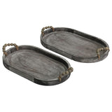 Set 2 Nested Rustic Oval Trays Handles 46x5cm V637-97036TRA