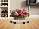 White Rolling Plant Stand with Wheels 360 Degree Rotating Flowerpot Base with Water Tray V1370-AZ4-14393