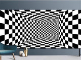 Black and White Checkered 3D Visual Effect Floor Rug Mat Bedroom Carpet for Kids Room Nursery V1294-YM0716-10071784