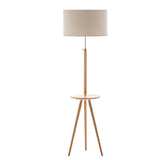165cm Adjustable Bamboo Tripod Floor Lamp Light with Linen Shade & Built-In Table V563-75132