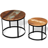 Coffee Table Set 2 Pieces Solid Reclaimed Wood Round 40/50cm 43_244007