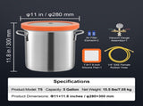 5 Gallon Vacuum Upgraded Tempered Glass Lid Vacuum Degassing 304 Stainless Steel V952-JSZKTJS5GALLH3CGUV0