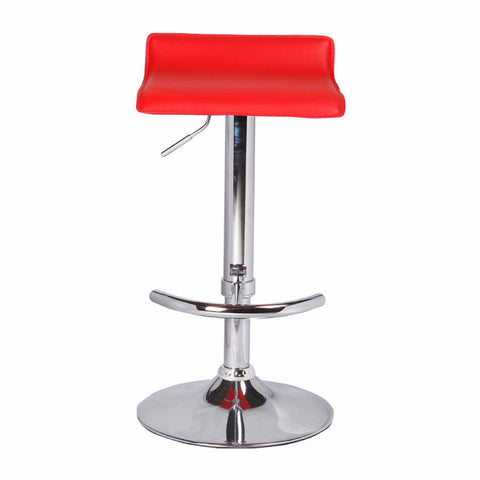 2X Red Bar Stools Faux Leather Low Back Adjustable Crome Base Gas Lift Slim Seat Swivel Chairs V43-BS-MIKA-RD