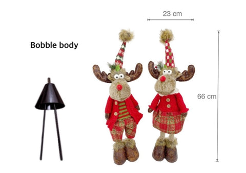 bulk 6 Mr & Mrs Rudolph Bobble Body Standing Deer Assort 66cm V637-XMS31026