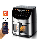 Smart Stainless Steel Air Fryer with Visible Glass Window, Touch and APP Control, Large Capacity for V1341-ZY-5QWVXJS3-SILVER