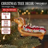 Christabelle Box of 6 Glass Sausage Dog Dachshund Hotdog Bauble 112_YAN310S6