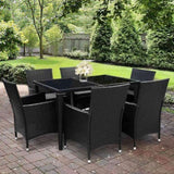 Gardeon Outdoor Dining Set 7 Piece Wicker Lounge Setting Black FF-DINING-7CLS-BK-ABC