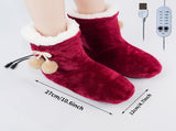 Cozy Wine-Red USB Heated Foot Warmer Boots with Plush Fleece Lining, Adjustable Temperature & Timer, V1341-ZY-4DFHTLRV-RED