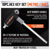 18-Piece T-Handle Hex Key Set, SAE/Imperial & Metric Sizes Allen Wrench Set Long Arm with Ball End V465-SDY-97374