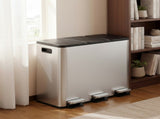 Toque Pedal Rubbish Bin Kitchen Trash Can Stainless Steel 3 x 18L Waterproof KT1050-SL-AU