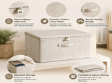 Foldable Cotton Storage Box with Lock for Clothing Accessories Household Items, 38 x 25.5 x 16 cm V1237-ZY-917-251