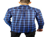 Mens 100% Cotton Flannelette Shirt Long Sleeve Check Authentic Flannel - Blue - 4XL V563-FS-FP22-48-4XL