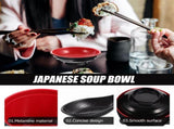 HOOWIFFY Traditional Japanese Miso Soup Bowl Set, Round Black Ceramic, 10x10x9.5cm, Perfect for V1189-WXFWAL-20260326-02408