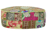 Patchwork Pouffe Round Cotton Handmade 40x20 Cm Green 43_246573