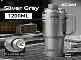 Giant Straw Tumbler Large Capacity Insulated Tumbler Ceramic Lined Cup - Gradient silver - Size V1102-122-62231-GRA-316-1200ML