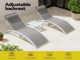 Gardeon 3PC Sun Lounge Outdoor Lounger Table Chairs Steel Patio Furniture Garden FF-LOUNGE-SL-3PCS-WH