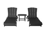 Gardeon Sun Lounge Lounger Table and Chairs Beach Chair HDPE Patio Outdoor Furniture Wheels Black FF-LOUNGE-3ADHE-BK