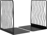 2-Piece Black Wavy Steel Bookend Set, Modern Book and Magazine Supports V1188-MS-731-065