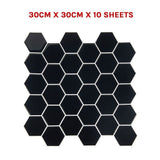 3D Peel-and-Stick Wall Tiles Black Hexagonal Design, 10 Sheets V63-837081