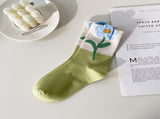 Women Mid Tube Socks Tulip Flower Pattern Cotton Socks Ladies Deodorant Sweat Absorption Socks Mixed V1294-YM0718-3117220206011