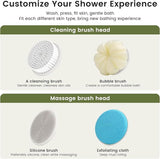 Electric Shower Body Scrubber Brush with 4 Heads, IPX5 Waterproof Rechargeable Back Cleaner for V1107-CS-DDXZSN