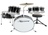 Karrera Mini 4-Piece Children Drum Kit Set Wooden with 2 Toms Bass Pedal Snare Stool Metallic B 4PC-DRUM-BLK