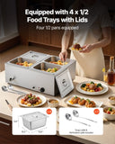 Commercial Food Warmer, 1500W Electric Stainless Steel Steam Food Warmer with Lid, 4-Pan Fast V952-SYSPBWQPTK41SB7R9002V3