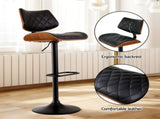 Artiss 2x Bar Stools Kitchen Dining Chairs Gas Lift Stool Wooden Leather Black BA-TW-8095-BKX2
