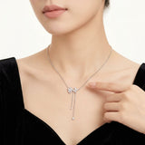 925 Silver Moissanite Flower Tassel Necklace Sparkling Four-Petal Pendant with Dual Drop Chains, V1341-ZY-U4D9KVGT-MOISSANITE-PREMIUMS925